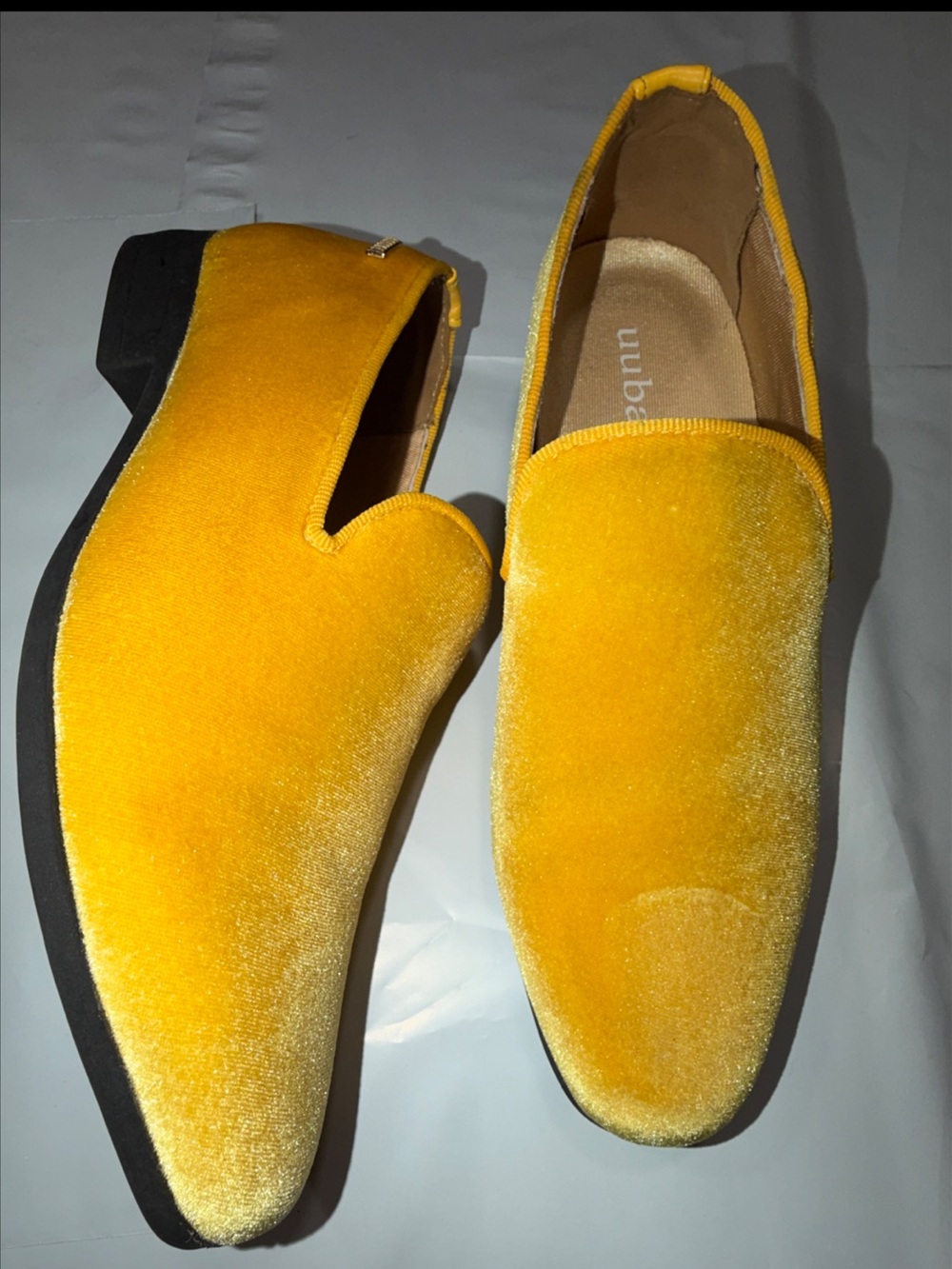 UUBARIS YELLOW Velvet Loafers Slip-on Dress Classic Tuxedo Shoes, Men’s Size 7.5